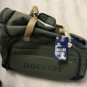 Dockers Olive Duffel Bag with Tan Straps